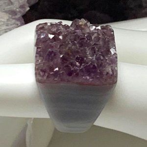 NWT Brazilian Amethyst Cluster Carved Ring - Bulky and Stunning